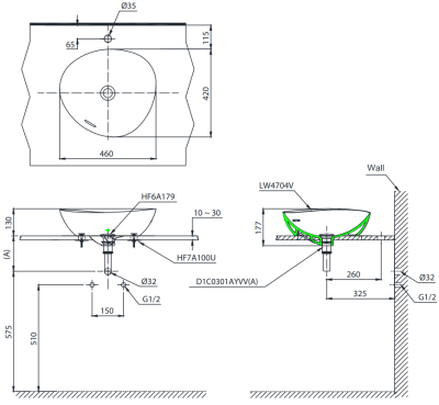 LW4704#MBE อ่างล้างหน้า แบบวางบนเคาน์เตอร์