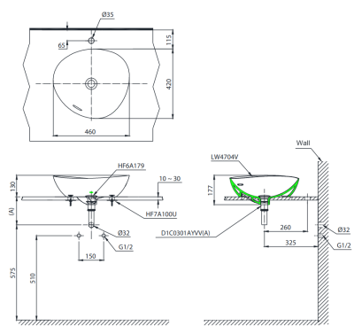 LW4704#MGR อ่างล้างหน้า แบบวางบนเคาน์เตอร์