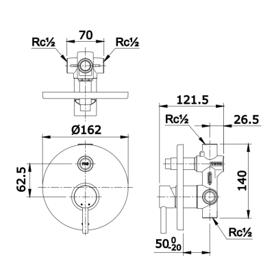 TX442SESN#BN ก๊อกผสมสำหรับลงอ่างอาบน้ำและยืนอาบ ชนิดฝังผนัง พร้อมชุดเปลี่ยนทิศทางน้ำ รุ่น EGO II
