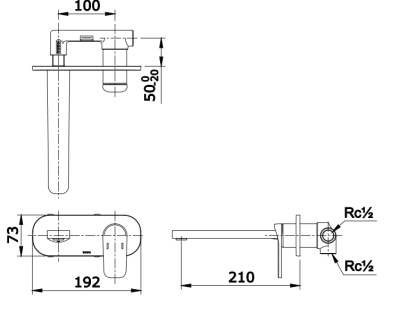 TX120LX#BN ก๊อกผสมอ่างล้างหน้าแบบก้านโยก ชนิดฝังผนัง ไม่รวมสะดือ รุ่น ALISEI