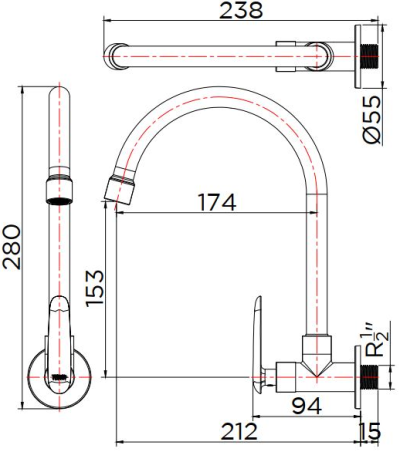 KF-48-531-50 ก๊อกซิงค์ (น้ำเย็น) แบบติดผนัง