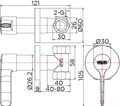 KF-63-450-50 ก๊อกเดี่ยวฝังผนัง สำหรับฝักบัวก้านแข็ง