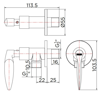 KF-47-470-50 ก๊อกเดี่ยวติดผนังสำหรับฝักบัวสายอ่อน