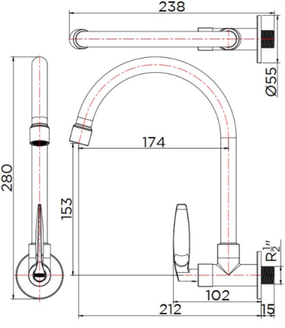 KF-47-531-50 ก๊อกซิงค์ (น้ำเย็น) แบบติดผนัง
