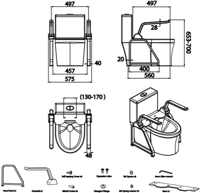 CT0198#WH พนักแขนสำหรับโถสุขภัณฑ์