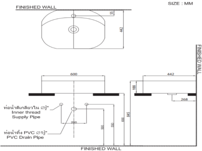 C00128 อ่างล้างหน้า แบบวา