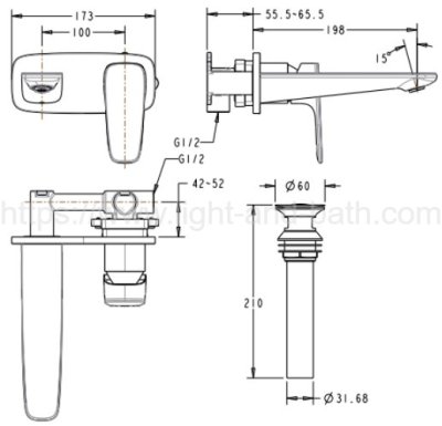 A-1704-120-PWS (FFAS1704-101DA0BT0) ก๊อกผสมอ่างล้างหน้า แบบติดผนัง รุ่น SIGNATURE