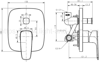A-1721-400B-HG (FFAS1721-609A00BT0) ก๊อกผสมอ่างอาบน้ำ แบบฝังผนัง รุ่น SIGNATURE