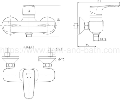 A-1712-300B-PWS (FFAS1712-709DA0BT0) ก๊อกผสมยืนอาบแบบติดผนังไม่รวมชุดฝักบัว รุ่น SIGNATURE