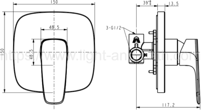 A-1722-500B-CS  (FFAS1722-709GL0BT0) ก๊อกผสมยืนอาบแบบฝังผนัง รุ่น SIGNATURE