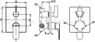CT2374A วาล์วผสมเปิด-ปิดน้ำ แบบฝังผนังพร้อมวาล์วเปลี่ยนทิศทางน้ำ รุ่น LEOS