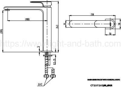 CT2372AY#BGR ก๊อกผสมอ่างล้างหน้าทรงสูง พร้อมสายน้ำดี รุ่น LEOS สีทอง