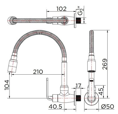 KF-66-539-50 ก๊อกซิงค์ (น้ำเย็น) แบบติดผนัง