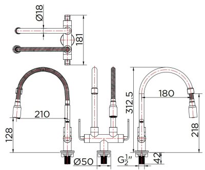 KF-66-550-50 ก๊อกซิงค์งวงคู่ติดบนเคาน์เตอร์