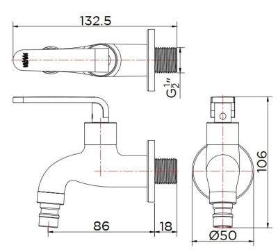 KF-66-410-50 ก๊อกเดี่ยวติดผนัง (แบบใส่สายยาง)