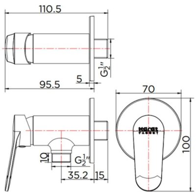 KF-65-870-50	ก๊อกเดี่ยวติดผนังแบบก้านโยก สำหรับฝักบัวสายอ่อน