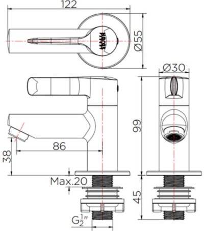 KF-63-100B-50 ก๊อกอ่างล้างหน้า (น้ำเย็น) แบบติดเคาน์เตอร์