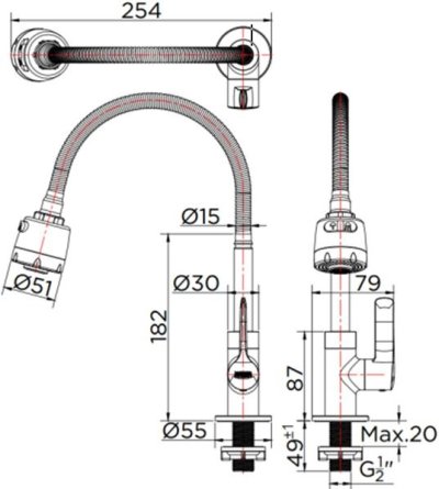 KF-63-519-50 ก๊อกซิงค์เดี่ยวติดบนเคาน์เตอร์ แบบงวงอิสระ ปรับน้ำ 2 ฟังก์ชั่น