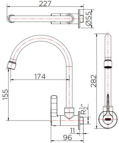 KF-63-531-50 ก๊อกซิงค์ (น้ำเย็น) แบบติดผนัง