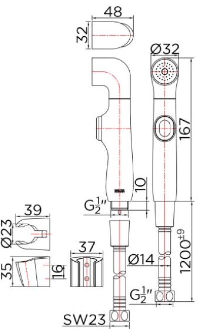KA-07-361-50 ชุดสายฉีดชำระพร้อมสายและขอแขวนแบบหัวหมุนได้ 360 องศา (สีโครเมี่ยม)