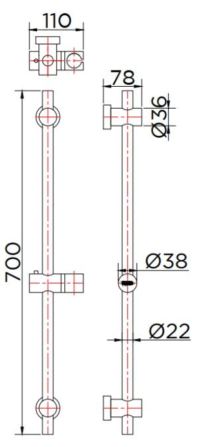 KS-01-730-50 ชุดราวเลื่อน ยาว 70 ซม. สีโครเมี่ยม