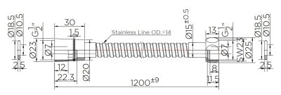 KA-04-307-63 สายของหัวฉีดชำระสแตนเลส 304  ยาว 120 ซม. หมุน 360 องศา