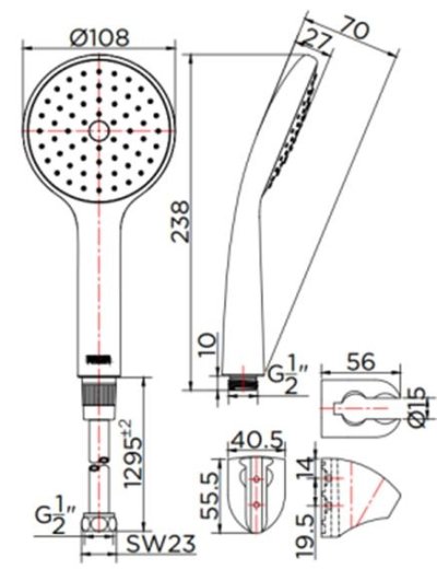 KS-75-231-11 ฝักบัวสายอ่อน 1 ระดับ สีขาว ขนาด Ø 10.8 ซม. พร้อมสาย PVC