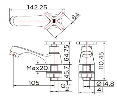 KF-70-100-50 ก๊อกอ่างล้างหน้า (น้ำเย็น) แบบติดเคาน์เตอร์