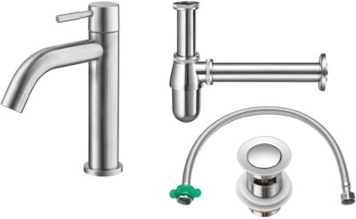 PM1044#SA(SET) ก๊อกเดี่ยวอ่างล้างหน้า สแตนเลส จัดชุด (SET) 4 ชิ้น