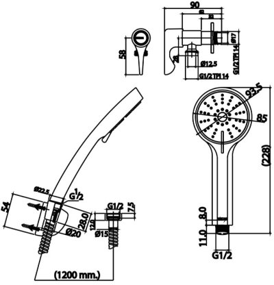 P110SET(HM) ฝักบัวอาบน้ำพร้อมสายโครเมี่ยม 3 ฟังก์ชั่น พร้อมวาล์วเปิด-ปิดน้ำ