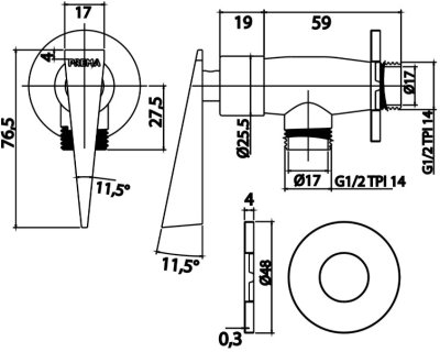 PM1065#BL(HM) วาล์วเปิด-ปิดน้ำ สำหรับฝักบัวสายอ่อน สีดำ