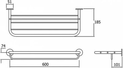 HBP02-600SS ราวแขวนผ้า5ชั้น BP102 (600 มิล) SS
