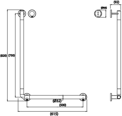CT0379#SA(R) ราวทรงตัวรูปตัวแอลขนาด 75x50 ซม. รุ่น PITRUST