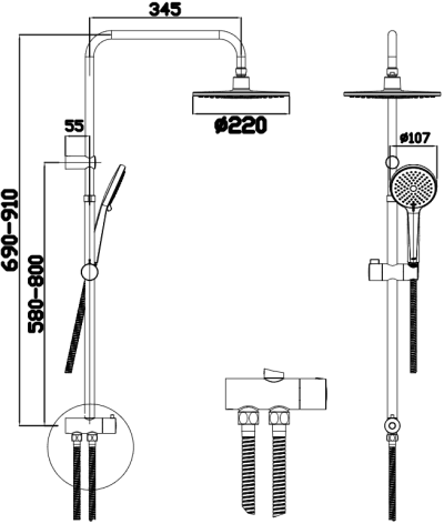 CT6219W#BL ชุดฝักบัวสายอ่อน 3 ฟังก์ชั่นและฝักบัวก้านแข็ง ขนาด 9 นิ้ว