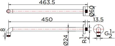KS-06-434-55 ท่อลอยติดผนัง สำหรับหัวฝักบัว Rain Shower ทรงกลม ยาว 45 ซม.