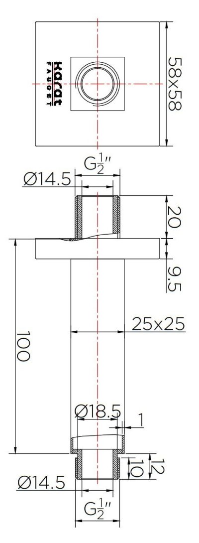 KS-07-441-50 ท่อลอยติดเพดาน สำหรับหัวฝักบัว Rain Shower ทรงเหลี่ยม ยาว 10 ซม.