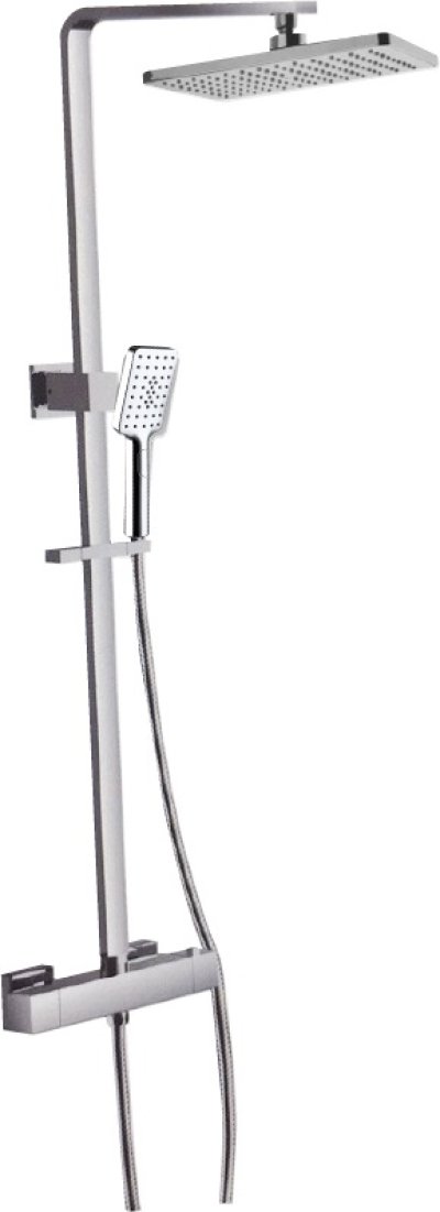 KRS-044-763T ก๊อกผสมติดผนัง (Thermostatic) พร้อมชุดฝักบัว Rain Shower และฝักบัวสายอ่อนปรับน้ำ 3 ระดับ สายฝักบัวแบบ PVC  5 ชั้น