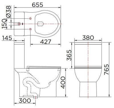 ECT-01-201D-11 สุขภัณฑ์ แบบสองชิ้น 3/6 ลิตร