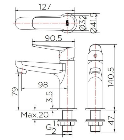 KF-60-610-50 ก๊อกอ่างล้างหน้า (น้ำเย็น) แบบติดเคาน์เตอร์