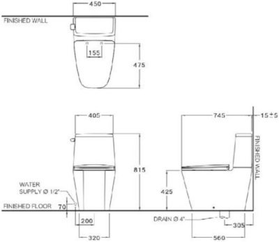 C135147 สุขภัณฑ์ แบบสองชิ้น 4.5 ลิตร รุ่น HERCULES CURVE 45