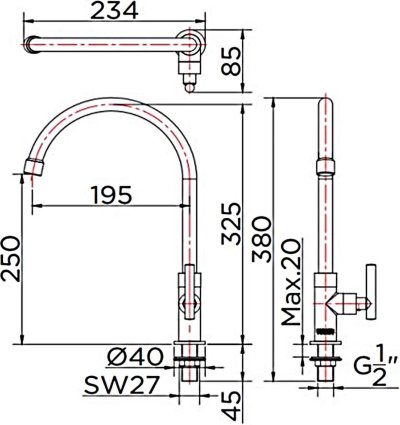 KF-07-511-50 ก๊อกซิงค์ (น้ำเย็น) แบบติดเคาน์เตอร์