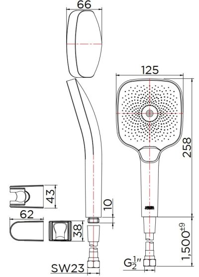 KS-02-263-41 ชุดฝักบัวสายอ่อนสีทองด้าน PVD ปรับระดับน้ำ 3 ระดับ