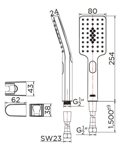 KS-03-263-41 ชุดฝักบัวสายอ่อนสีทองด้าน PVD ปรับระดับน้ำ 3 ระดับ