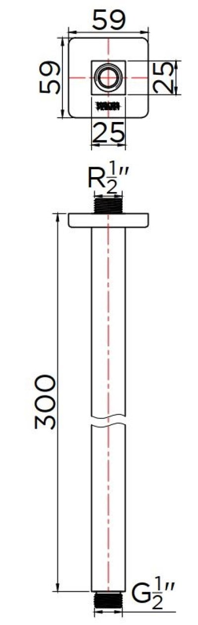 KS-07-443-41 ท่อลอยติดเพดานทรงเหลี่ยมสีทองด้าน PVD สำหรับหัวฝักบัว