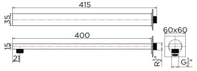 KS-04-414-41 ท่อลอยติดผนังทรงเหลี่ยมสีทองด้าน PVD สำหรับหัวฝักบัว