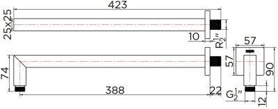 KS-04-454-41 ท่อลอยติดผนังทรงเหลี่ยมสีทองด้าน PVD สำหรับหัวฝักบัว