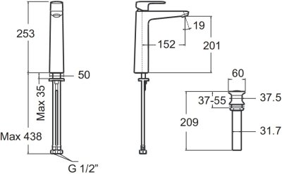 A-1M02-110 (FFAS1M02-101500BT0) ก๊อกผสมสำหรับอ่างล้างหน้า-ล้างมือ ทรงสูง รุ่น LOVEN