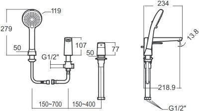 A-1M00-130 (FFAS1M00-601500BT0) ก๊อกผสมอ่างอาบน้ำติดขอบอ่าง 3 รูก๊อก รุ่น LOVEN