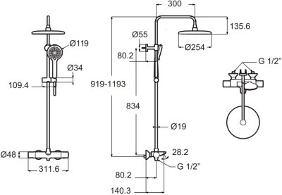 A-6110-978-1M13 (FFAS1M13-601500BT0) ก๊อกผสมควบคุมอุณหภูมิอัตโนมัติ อ่างอาบน้ำ รุ่น LOVEN