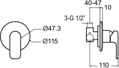 A-1M22-500B (FFAS1M22-709500BT0) ก๊อกผสมยืนอาบแบบฝังกำแพง รุ่น LOVEN